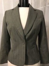 Ann Taylor Women&#39;s Blazer Gray Pinstriped Fully Lined 1 Button Size 4P - $29.70