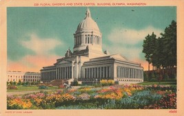 Vintage Linen Postcard Floral Gardens &amp; State Capitol Building Olympia - £9.93 GBP