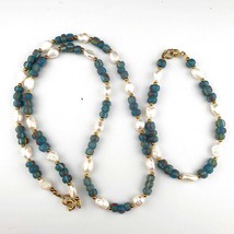 Freshwater Pearl &amp; African Glass Beads Necklace and Bracelet Set 18&quot; Han... - $438.09 MXN