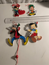 Disney Christmas Ornaments VTG-Wooden Painted -Minnie/Cricket/Goofy/Pino... - $23.75