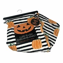 Luxe Plush Pumpkin Throw Blanket 50&quot; x 60&quot; White Orange Black Fall Autumn Cozy - £17.27 GBP