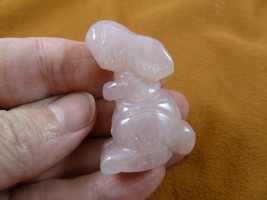 (Y-BUN-ST-567) little pink Rose quartz BUNNY RABBIT HARE gemstone FIGURINE - $18.69