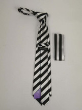 Men's Woven Tie Hankie Set J.Valintin Private Collection R25 Black Silver Stripe image 2