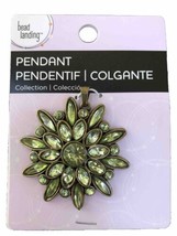 New Bead Landing Pendant Antique Tone Finish Faux Green Gem Stones 2” Ac... - £3.98 GBP