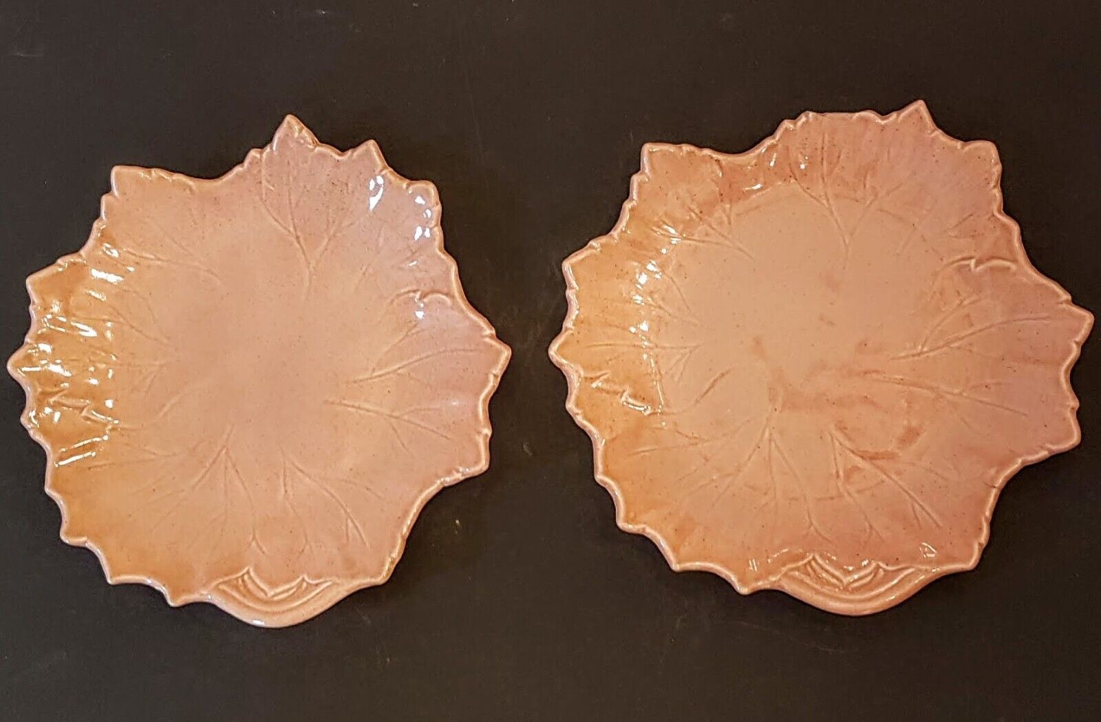 Woodfield Coral Salmon Pink STEUBENVILLE Leaf Shape Salad Plate LOT one ... - $19.73