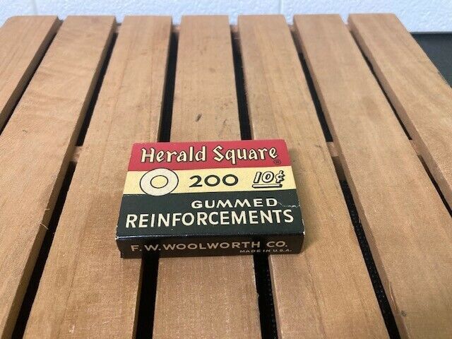 Vintage Herald Square Box Of 200 Gummed Office Reinforcements F.W. Woolw... - $6.35