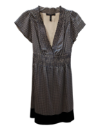 BCBG Maxazria Dress Small Petite Silk Black Beige Checked Vneck Smocked ... - $39.15