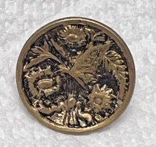 Older Bright Gold Tone Metal Picture Button Stylized Butterfly Flower 3/4&quot; - £5.14 GBP