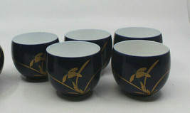 Koransha Japan Japanese Yunomi Small Tea Cups Set Iris Flower Navy Blue ... - £56.90 GBP