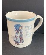 1978 Holly Hobbie Blue Girl Coffee Mug &quot;Happy Is The Home That Welcomes ... - $10.00