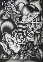 Chicano Me Dave Sanchez Art Canvas Giclee Print Day of The Dead Black And White - £59.95 GBP+