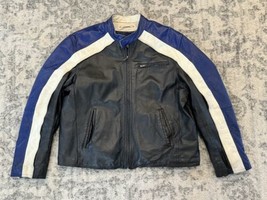 Vintage Wilson M. Julian Leather Jacket Mens XL Cafe Racer Moto Blue Black White - £116.36 GBP