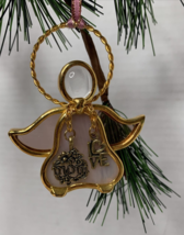 Vintage Pale Stained Glass Gold Trim Angel Love And Mom Charm Christmas Ornament - £7.87 GBP