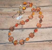 Necklace Bead Glass Amber Various Shapes Hues Metal Spacers 20&quot;+ New Handmade - £12.06 GBP