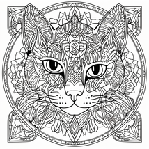 D mandala coloring illustration showcasing a design shape of a cats head with distingui thumb200