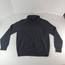 J. Crew Sweater Pullover Men's Large Charcoal Gray 100% Cotton Quarter Button - $11.87