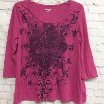 Kim Rogers Womens T-Shirt Pink Purple Heathered 3/4 Sleeve Scoop Neck Pe... - $1.97