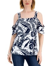 MSRP $40 Jm Collection Women Palm-Print Cold-Shoulder T-Shirt Size XS - £6.36 GBP
