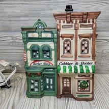 Christmas Village Barber Shop Cobbler &amp; Booter Dickens England Keepsake Lighted - £39.04 GBP