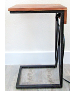 Live Edge Acacia Wood Side Table with Black Iron Frame Electrical USB Ou... - €125,35 EUR