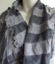 Eileen Fisher Sheer and Solid Stripe Scarf Fine Gauge Wool Blend 66 x 22 Gray - £22.91 GBP