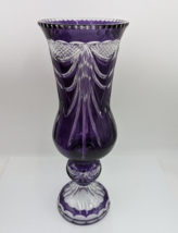 Bohemian Amethyst Cut To Clear Crystal Glass Vase 21.75" Large Floor Purple DZYR image 5