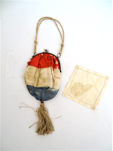 Antique Silk Doll Purse Patriotic Red, White &amp; Blue w/Embroidered Hankerchief - £74.70 GBP