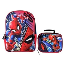 SPIDER-MAN Avengers 16&quot; Full-Size Backpack w/Detachable Insulated Lunch Box Tote - £21.63 GBP