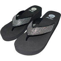 Yellow Box Flip Flops Clear Sequins Silver Shiny Thread Woven Wedge Sandals Riko - £32.35 GBP