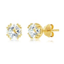 April Birthstone&#39; 6mm Round Gem Gold Plated Stud Earrings White Topaz 2.0cttw - £31.32 GBP