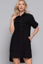 Roll Up Short Sleeve Linen Effect Mini Dress - Lightweight &amp; Versatile S... - $23.50