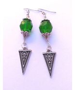 Emerald green earrings Victorian silver earrings filigree earrings Boho ... - $47.88 CAD