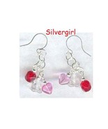 Sweetheart Flower Heart Pink Red Clear Dangle Earrings - £11.99 GBP