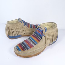 Twisted X Driving Mocs LEATHER/NAVAJO Pattern Tops FRINGE/ Lace Ups Size 3.5 M - $22.49