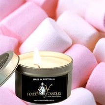 Strawberry Marshmallows Eco Soy Wax Scented Tin Candles, Vegan, Hand Poured - £11.99 GBP+