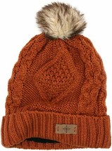 Solid Rust - Beanie Women&#39;s Winter Fleece Fuzzy Lined Knitted PomPom - £20.71 GBP