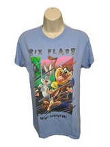 Six Flags Great Adventure Bugs Bunny Tweety Daffy Taz Womens Small Blue TShirt - £14.21 GBP