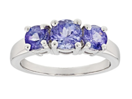 Blue Tanzanite Rhodium Sterling Silver 3 Stone Ring Size 8 9 10 - £367.69 GBP
