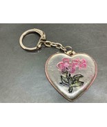 Vintage Heart Shaped Keyring Pink Flowers Keychain Coeur Ancien Porte-Cl... - £4.88 GBP