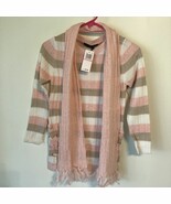 Derek Heart Sweater W/Scarf Sz 10/12 Color White/Pink/Tan - $25.57 CAD