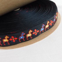 Jacquard Ribbon Black Flower Animal 7/8&quot; Wide x 50 Yards New Old Stock M... - £15.12 GBP