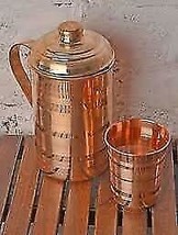 100% Pure Copper Handmade Plain Lining Style Jug &amp; One Glass with Lid - £32.09 GBP