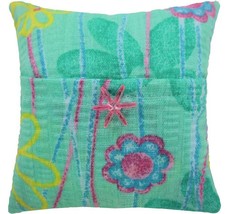 Tooth Fairy Pillow, Green, Flower Print Fabric, Pink Flower Bead Trim for Girls - £3.95 GBP