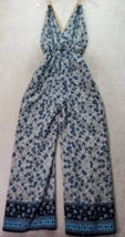 Myan Jumpsuit Women Medium Blue White Floral Paisley Polyester Sleeveless V Neck - £21.80 GBP