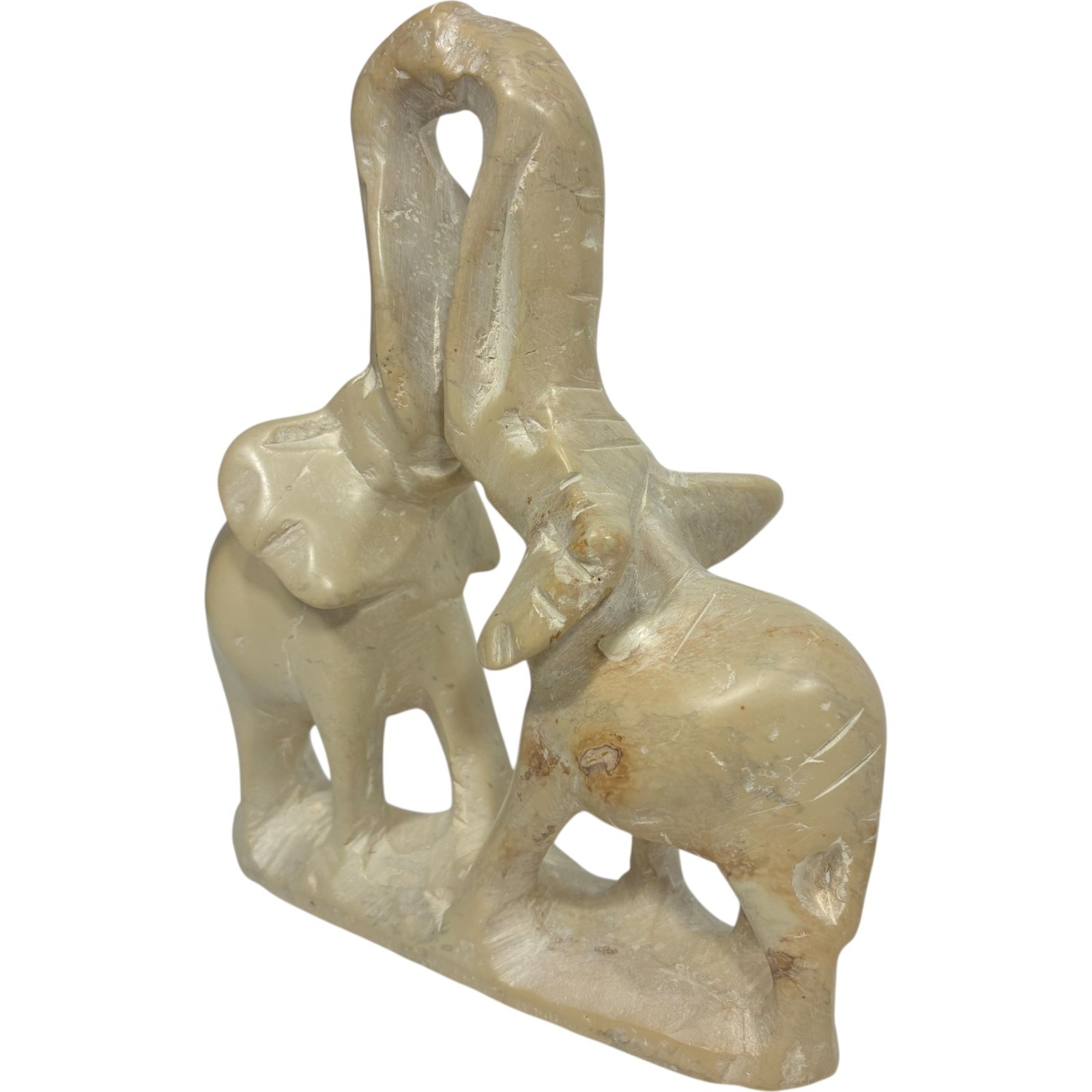 kissing elephants hand carved from ivory colored soapstone by craftsman of kenya Item image 2