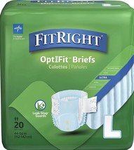 Medline FitRight OptIFit Ultra Briefs, Size L (44”-56”Hips), Unisex, Qty 20 - £10.97 GBP