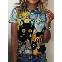 Ladies Street Hipster 3D Abstract cartoon cat T Shirts Casual Loose Tops... - £14.91 GBP