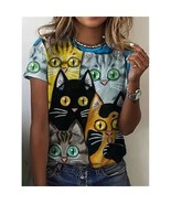 Ladies Street Hipster 3D Abstract cartoon cat T Shirts Casual Loose Tops... - £15.17 GBP