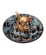 Gold Monkey on Palm Tree Trinket Dish Ceramic Jewelry Ring Holder 4.3 X ... - £15.81 GBP