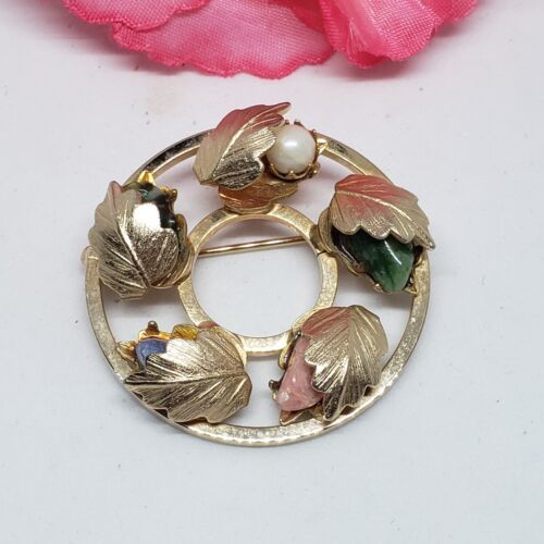 Primary image for Vintage SARAH COVENTRY Gemstone Wreath Gold Tone Pin Brooch Sarah Cov